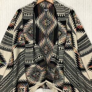 Aztec Print Open Front Cardigan Sweater Cream Rainbow Charlotte‎ Russe Size S
